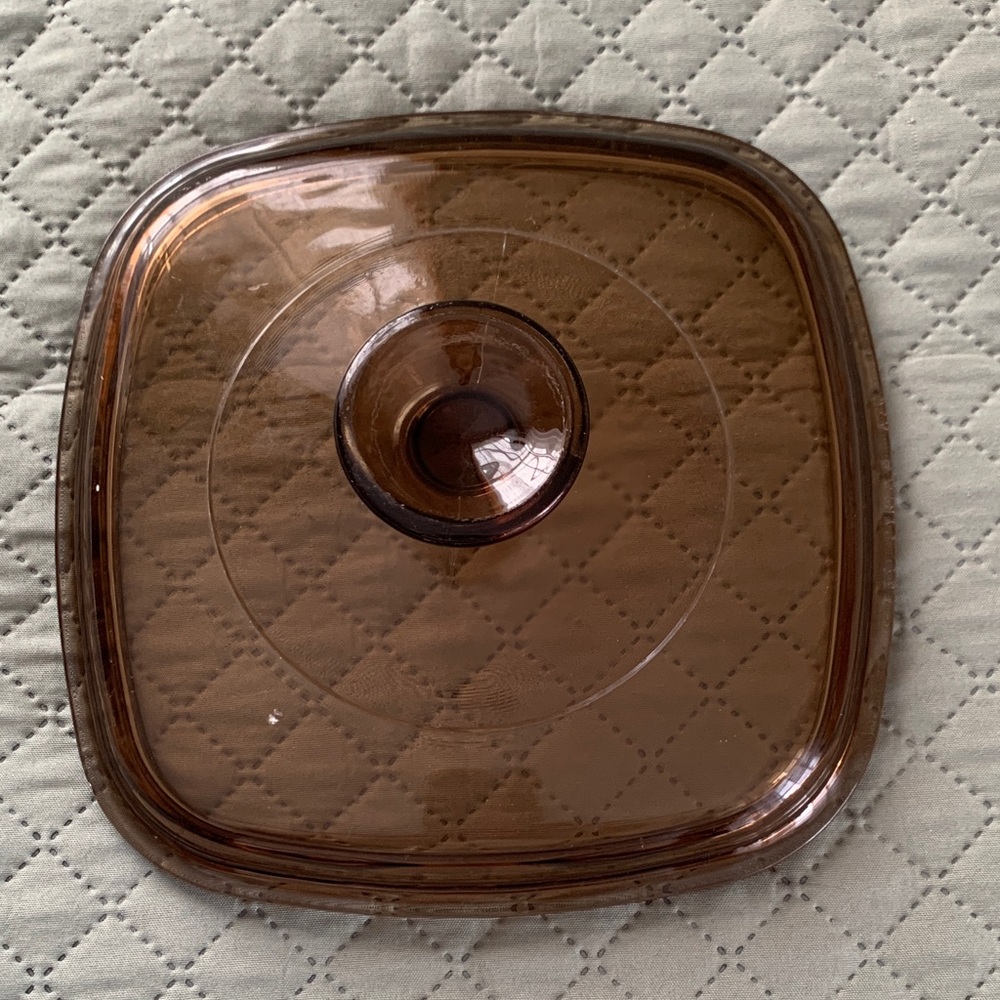 Vintage Pyrex Amber Square Brown Glass Lid A7C